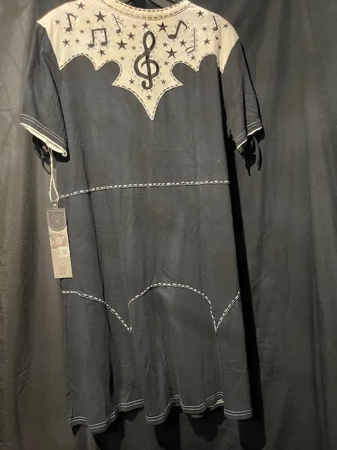 CF33-57 BLK DRESS W/MUSIC NOTES-LRG
