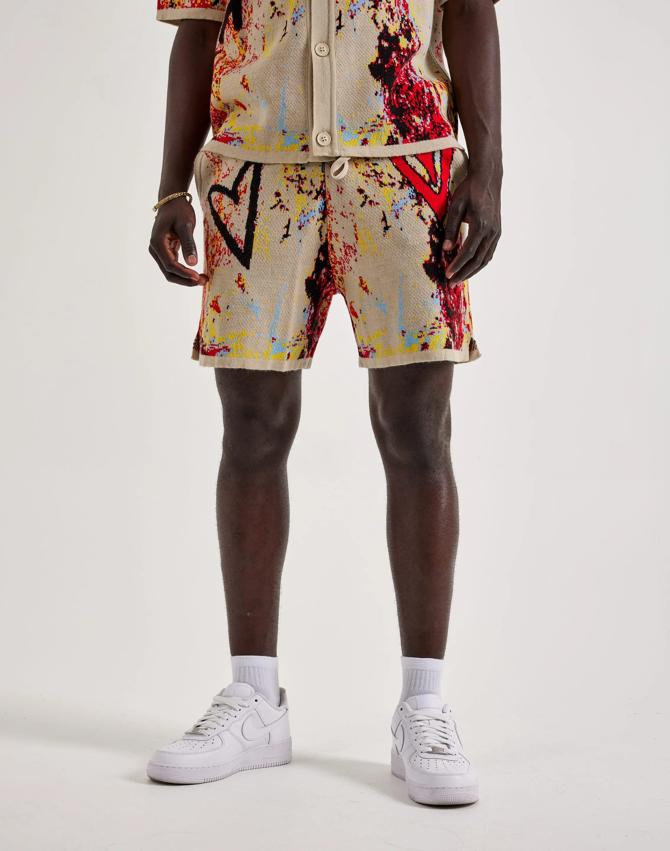 Chapter By Kohli Heart Paint Splatter Knit Shorts