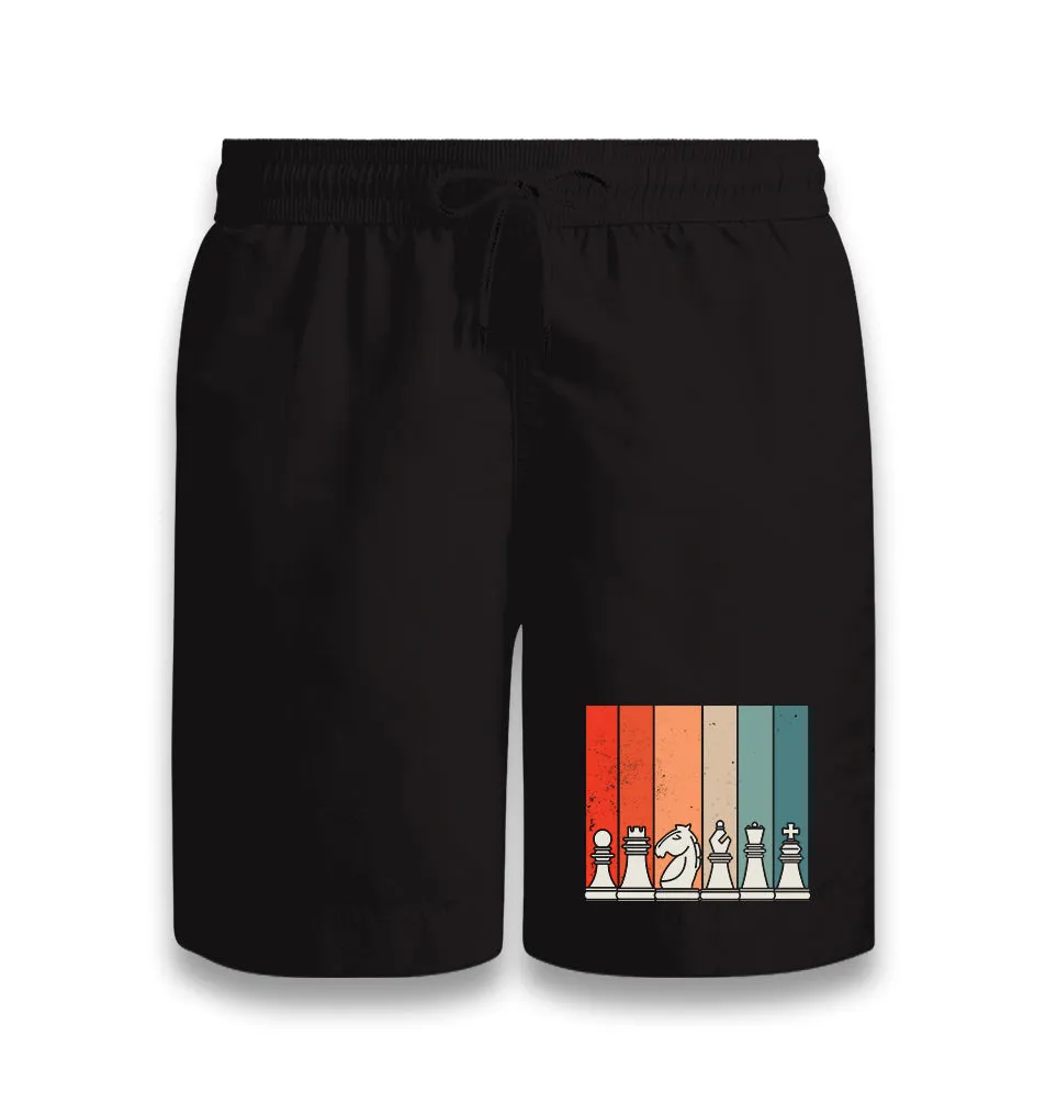 Chess Pieces Retro Black Shorts