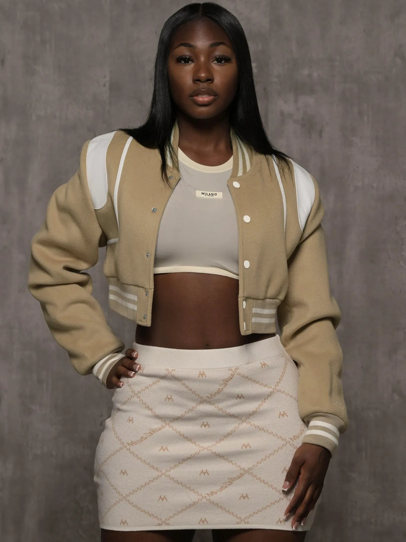 Chic Cropped Varsity Baseball Jacket with Contrast Panels