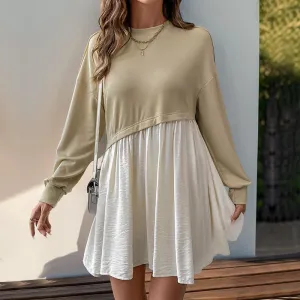 Contrast Stitching Mini Dress with Long Sleeves