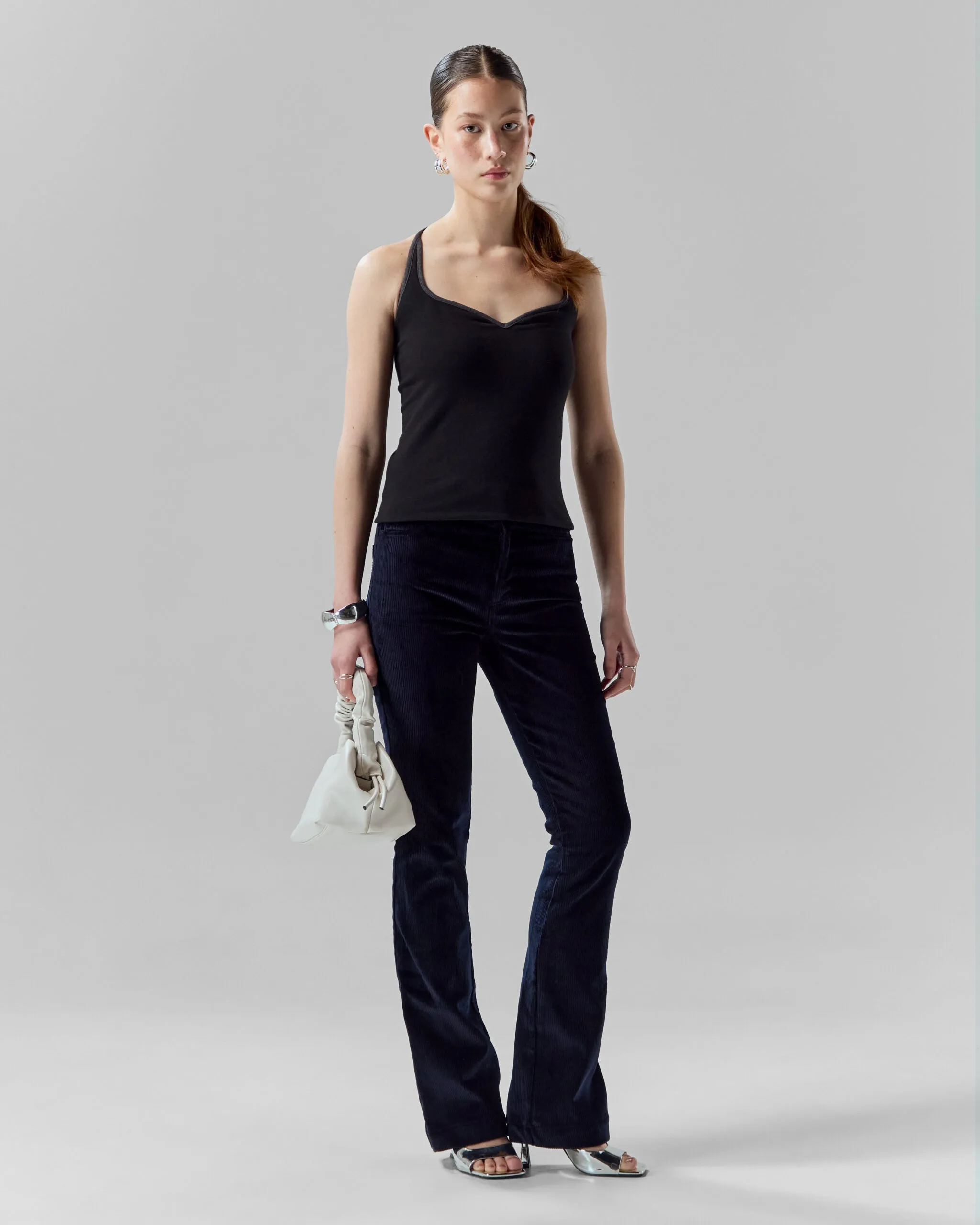 Convertible Sweetheart Cotton Top | Black / Grey Melange