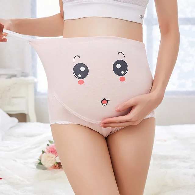 Cotton Breathable Adjustable Pregnant High-waist Shorts Panties with Cartoon Pattern Seamless Underwear Gift blue_XXXL