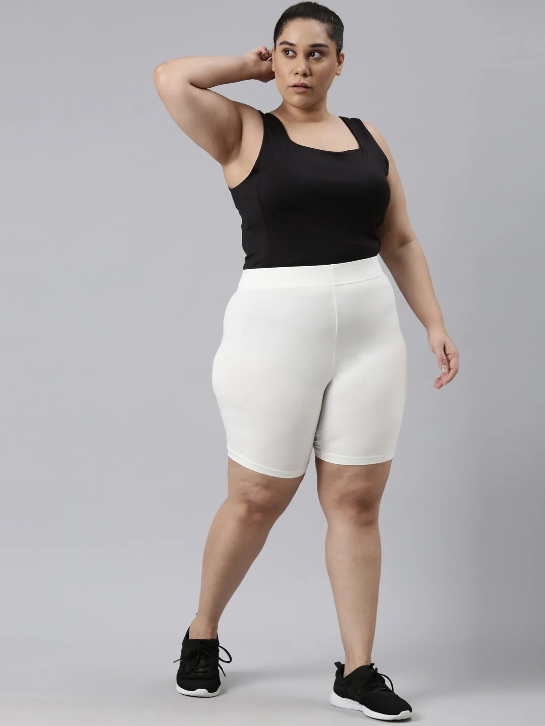 Cream Cotton Stretch Cycling Shorts