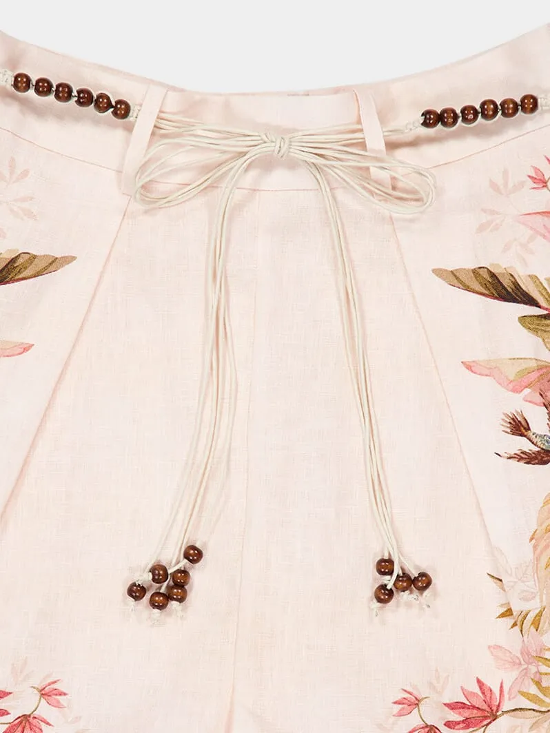 Cream Palm Floral Ascension Tuck Shorts