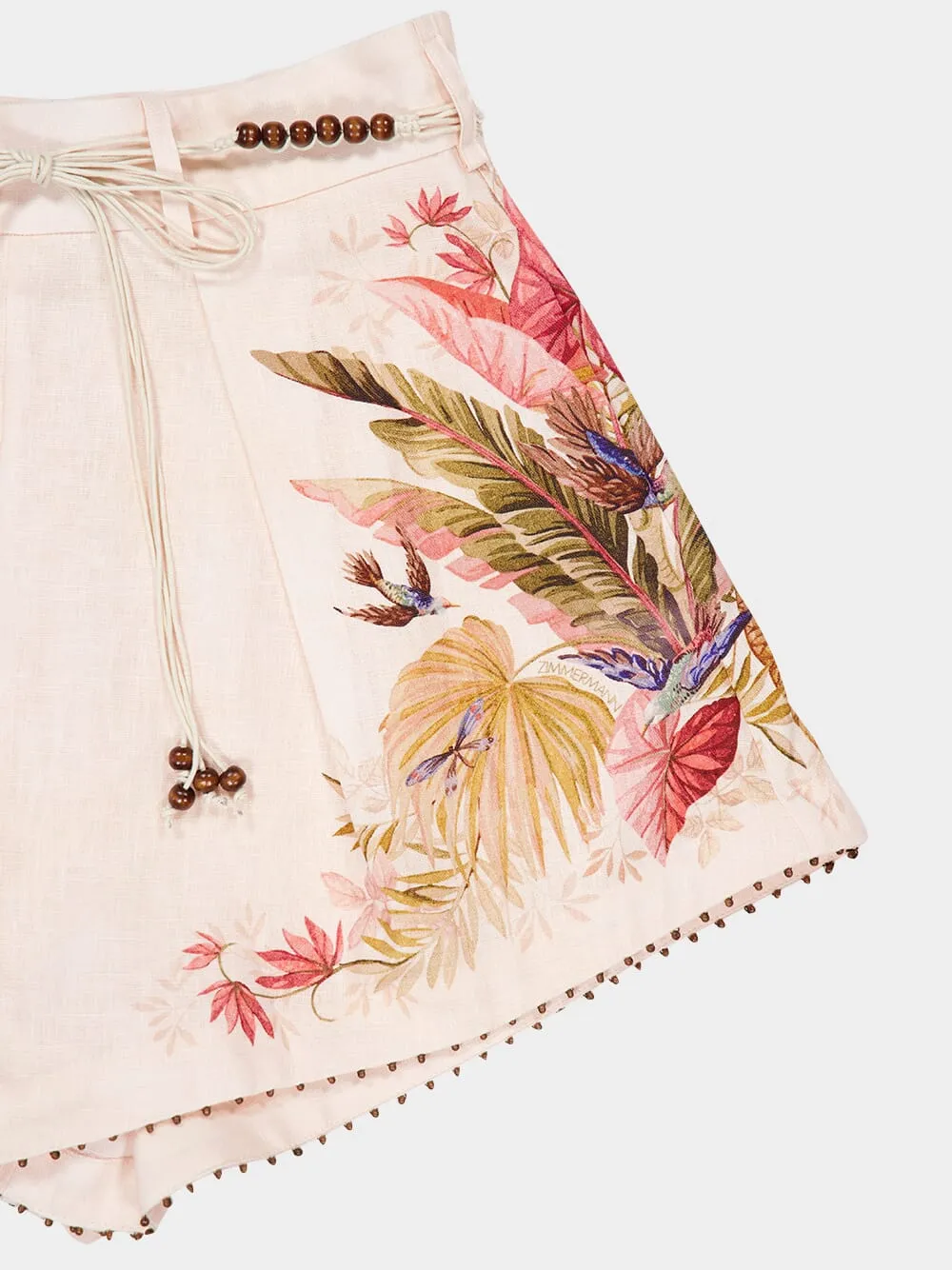 Cream Palm Floral Ascension Tuck Shorts