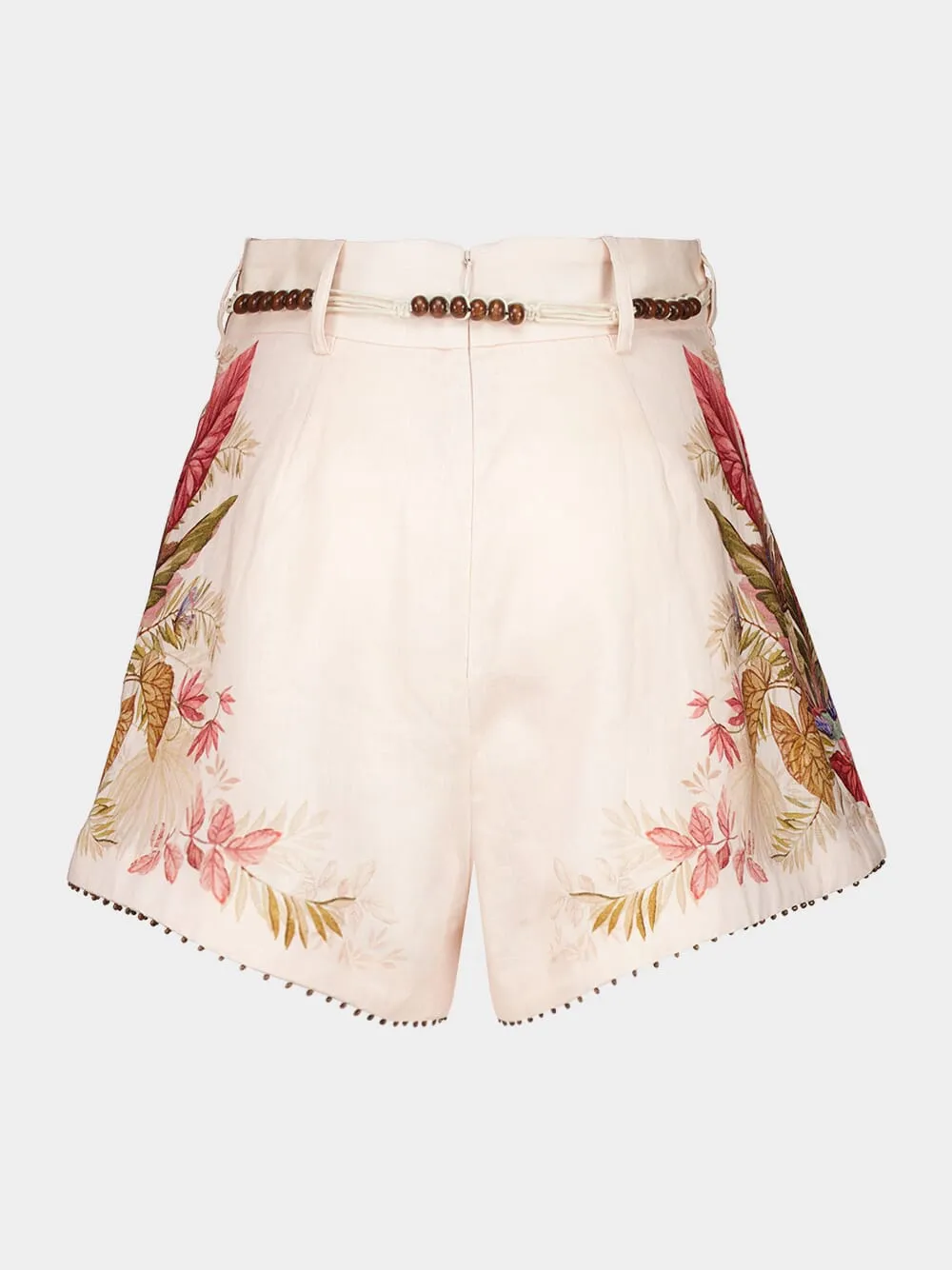 Cream Palm Floral Ascension Tuck Shorts