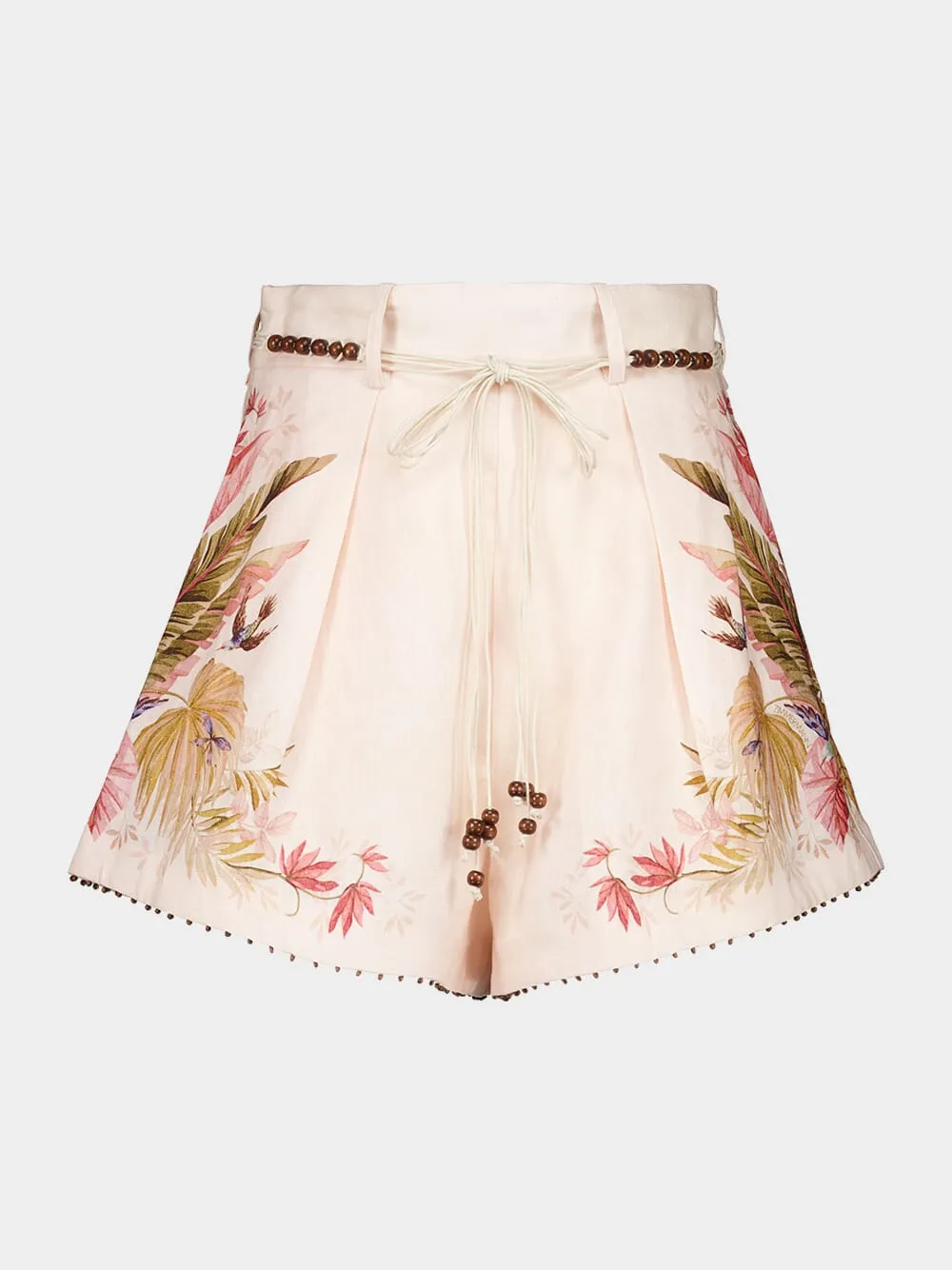 Cream Palm Floral Ascension Tuck Shorts