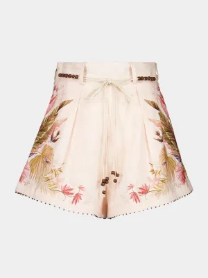 Cream Palm Floral Ascension Tuck Shorts