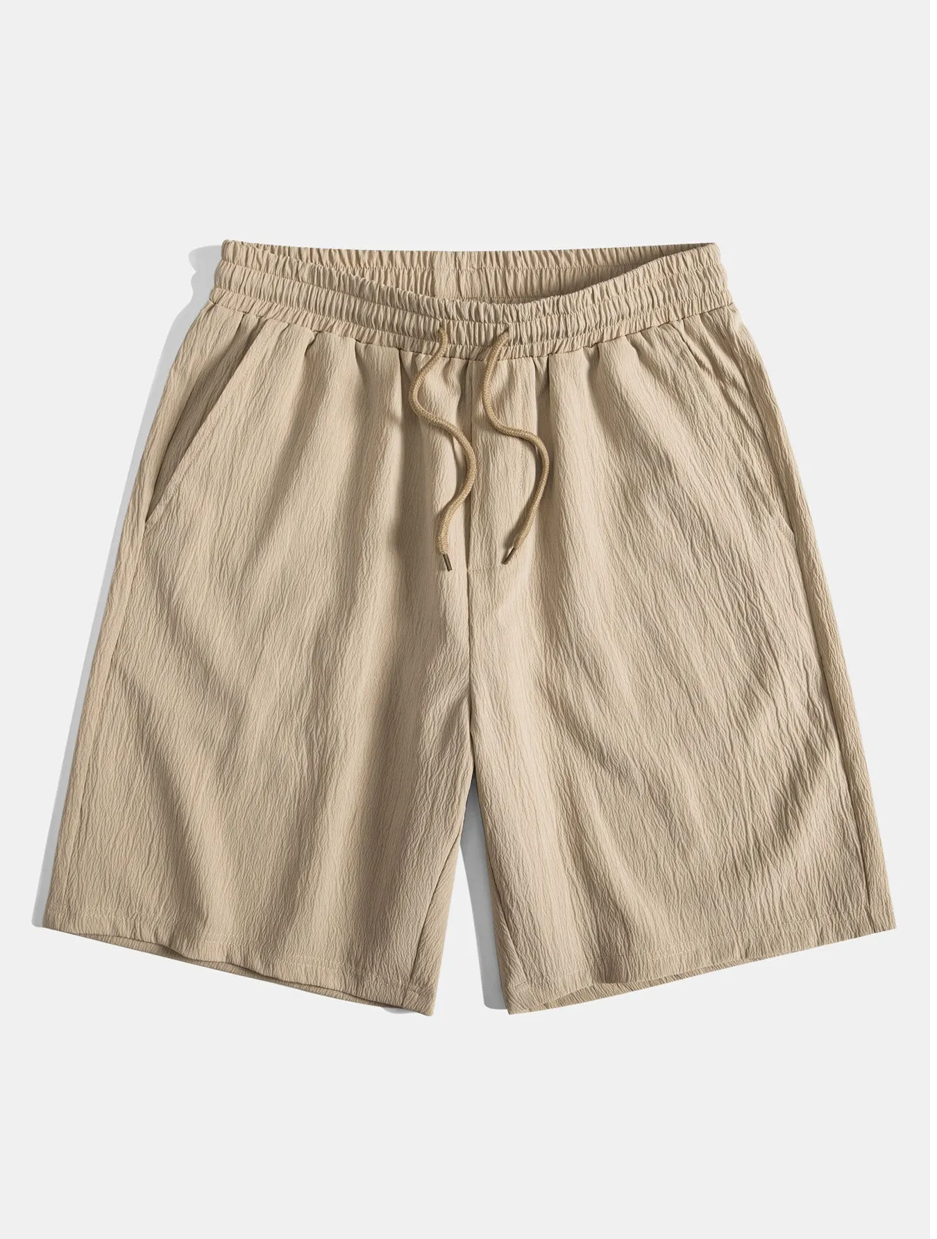 Crinkled Textured Button Up Shirt & Crinkled Textured Drawstring Shorts