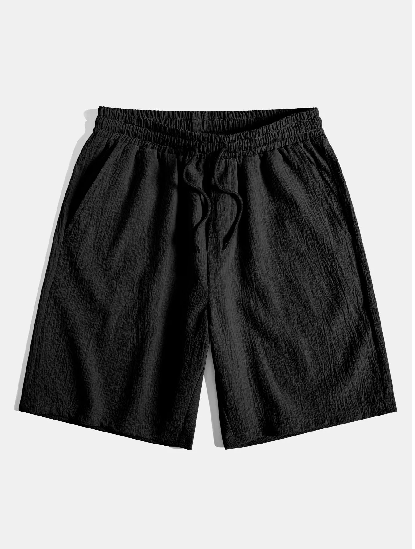 Crinkled Textured Button Up Shirt & Crinkled Textured Drawstring Shorts