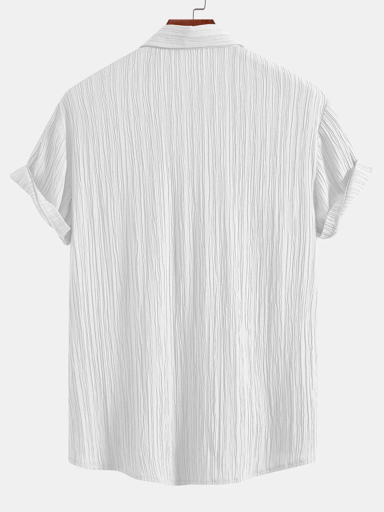 Crinkled Textured Button Up Shirt & Crinkled Textured Drawstring Shorts