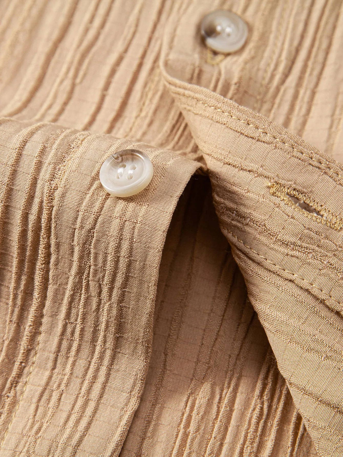 Crinkled Textured Button Up Shirt & Crinkled Textured Drawstring Shorts