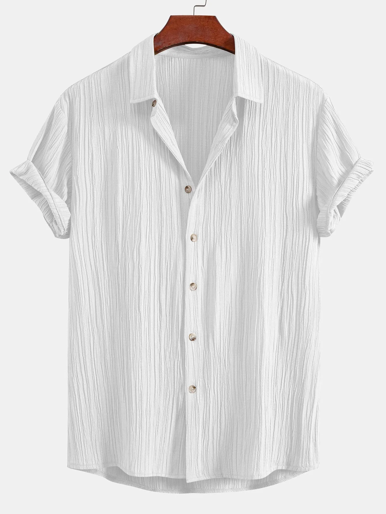 Crinkled Textured Button Up Shirt & Crinkled Textured Drawstring Shorts
