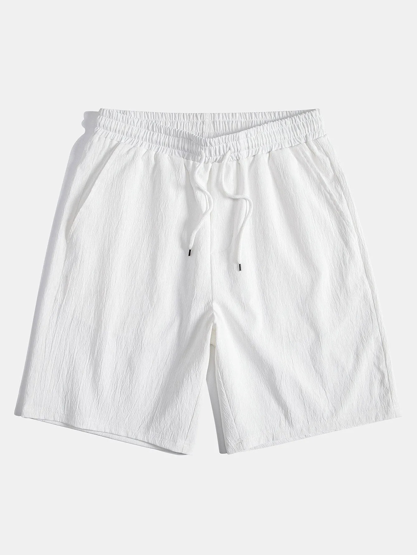Crinkled Textured Button Up Shirt & Crinkled Textured Drawstring Shorts