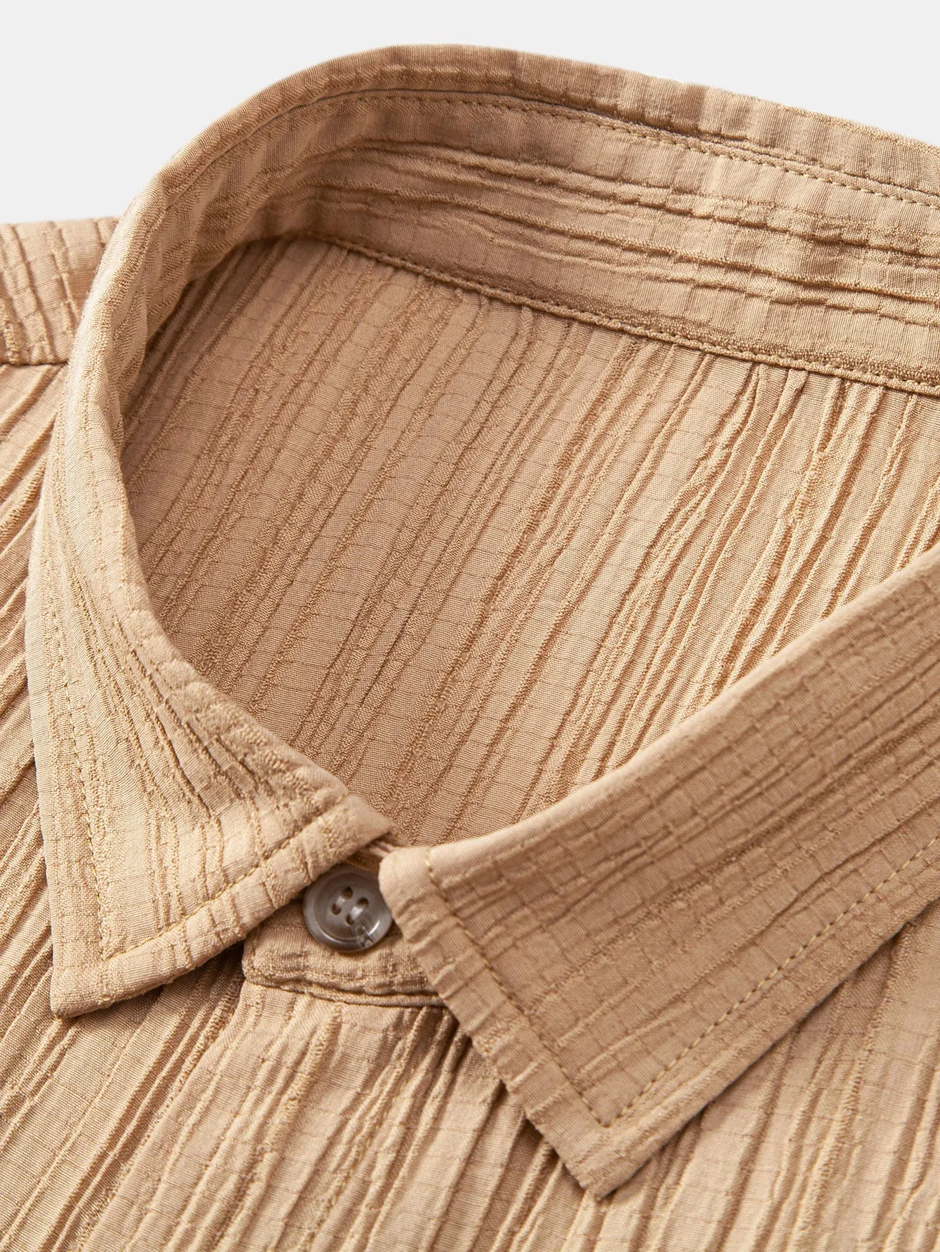 Crinkled Textured Button Up Shirt & Crinkled Textured Drawstring Shorts