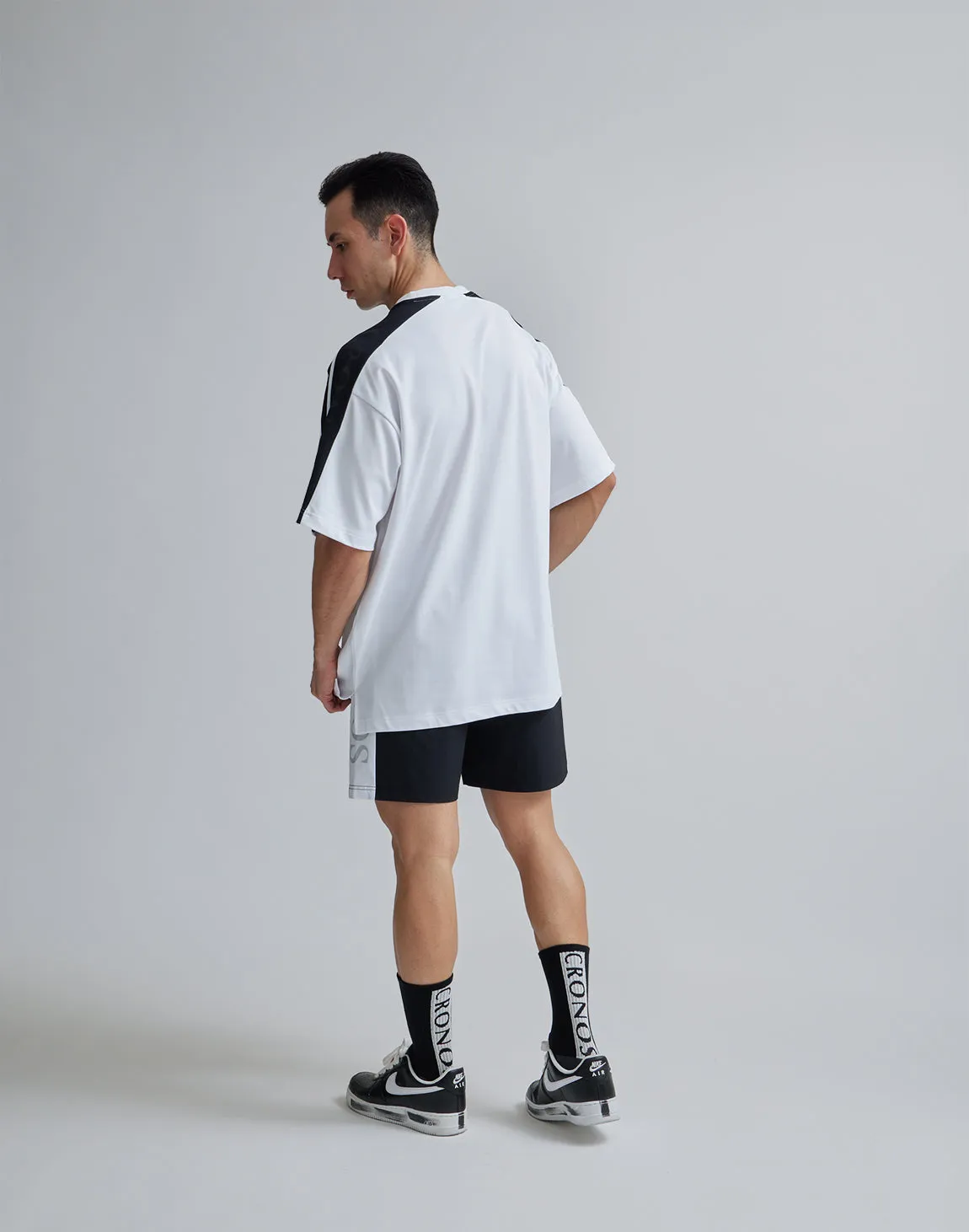 CRONOS 2LINE NYLON STRETCH SHORTS【BLACK×WHITE】