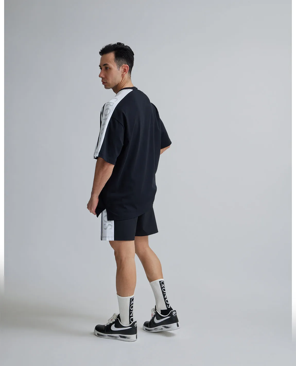 CRONOS 2LINE NYLON STRETCH SHORTS【BLACK×WHITE】