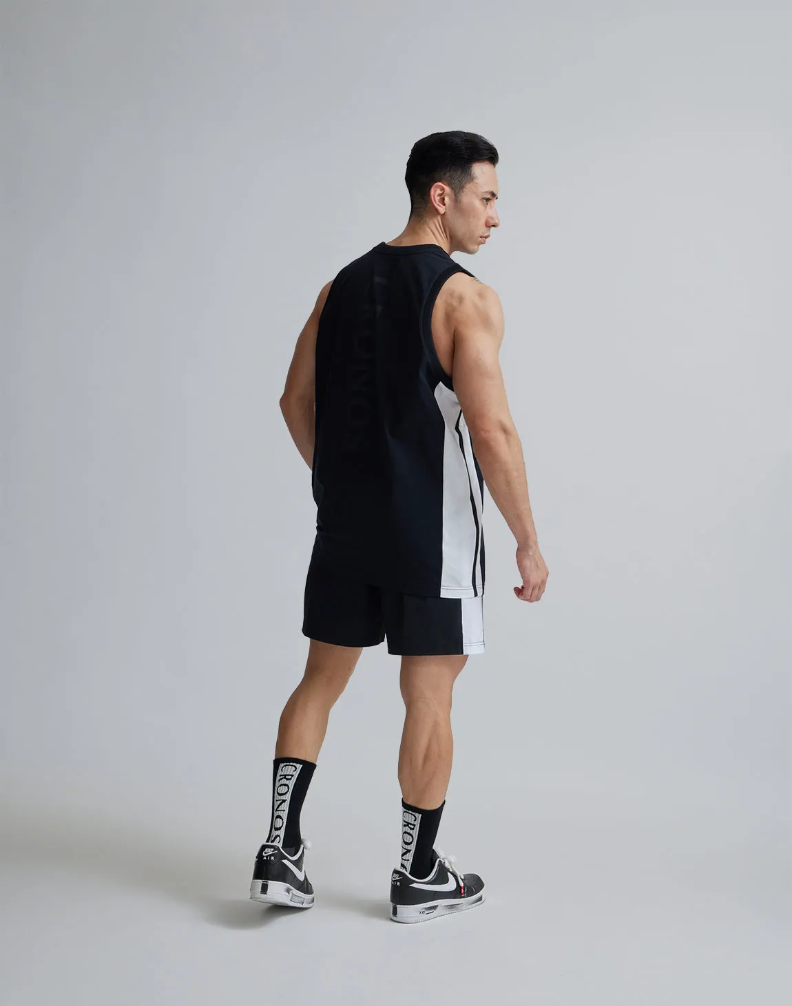 CRONOS 2LINE NYLON STRETCH SHORTS【BLACK×WHITE】