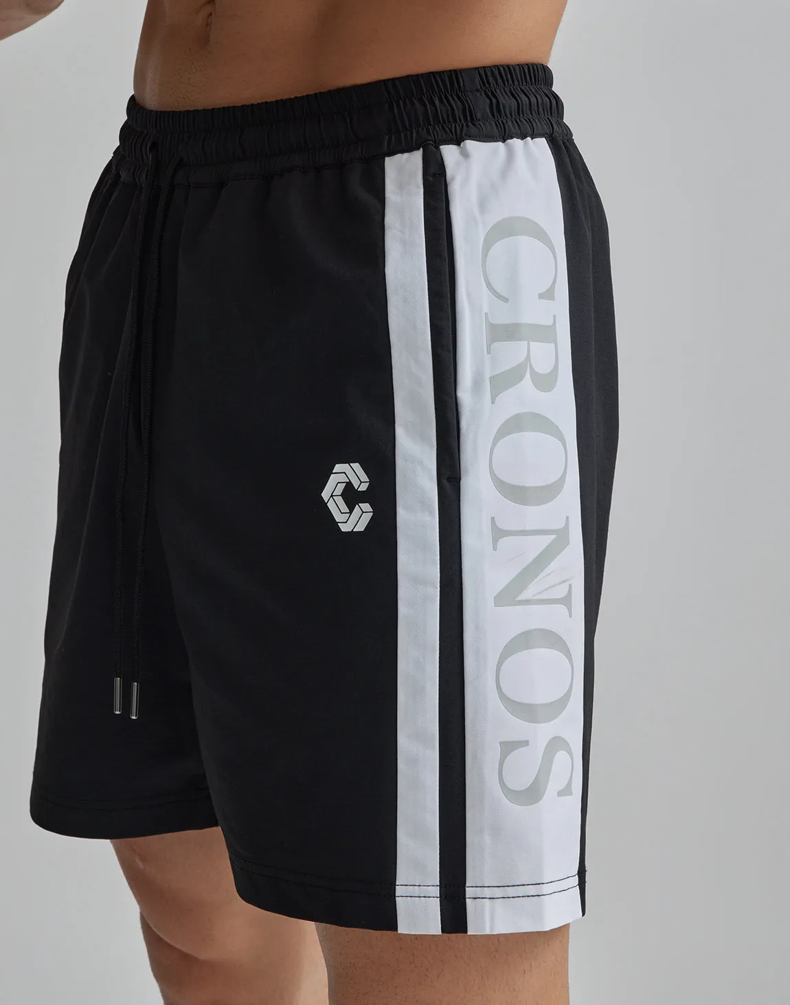 CRONOS 2LINE NYLON STRETCH SHORTS【BLACK×WHITE】