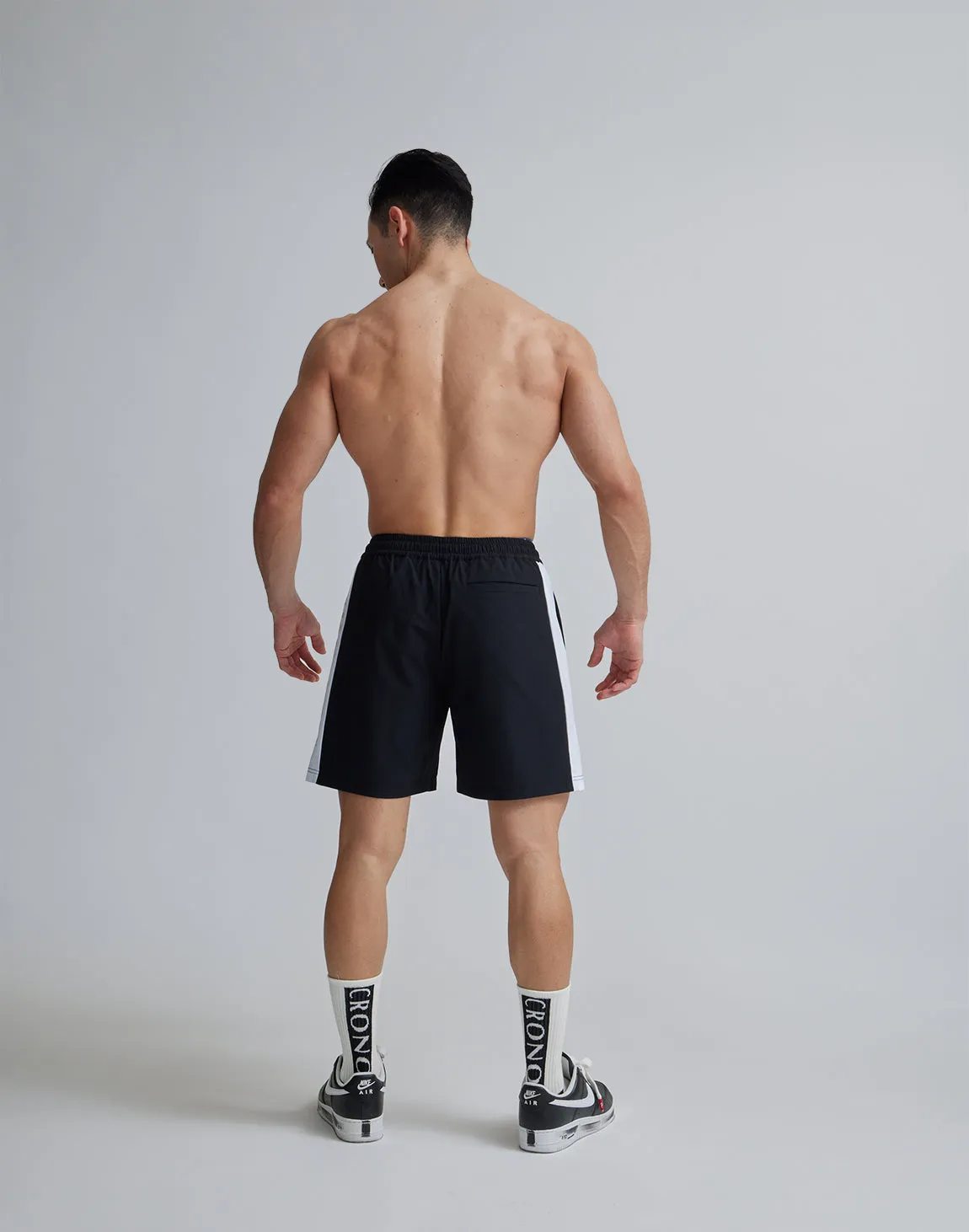 CRONOS 2LINE NYLON STRETCH SHORTS【BLACK×WHITE】