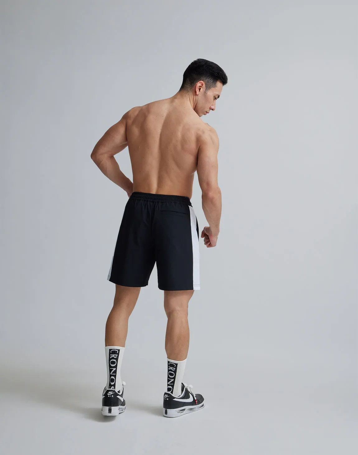 CRONOS 2LINE NYLON STRETCH SHORTS【BLACK×WHITE】