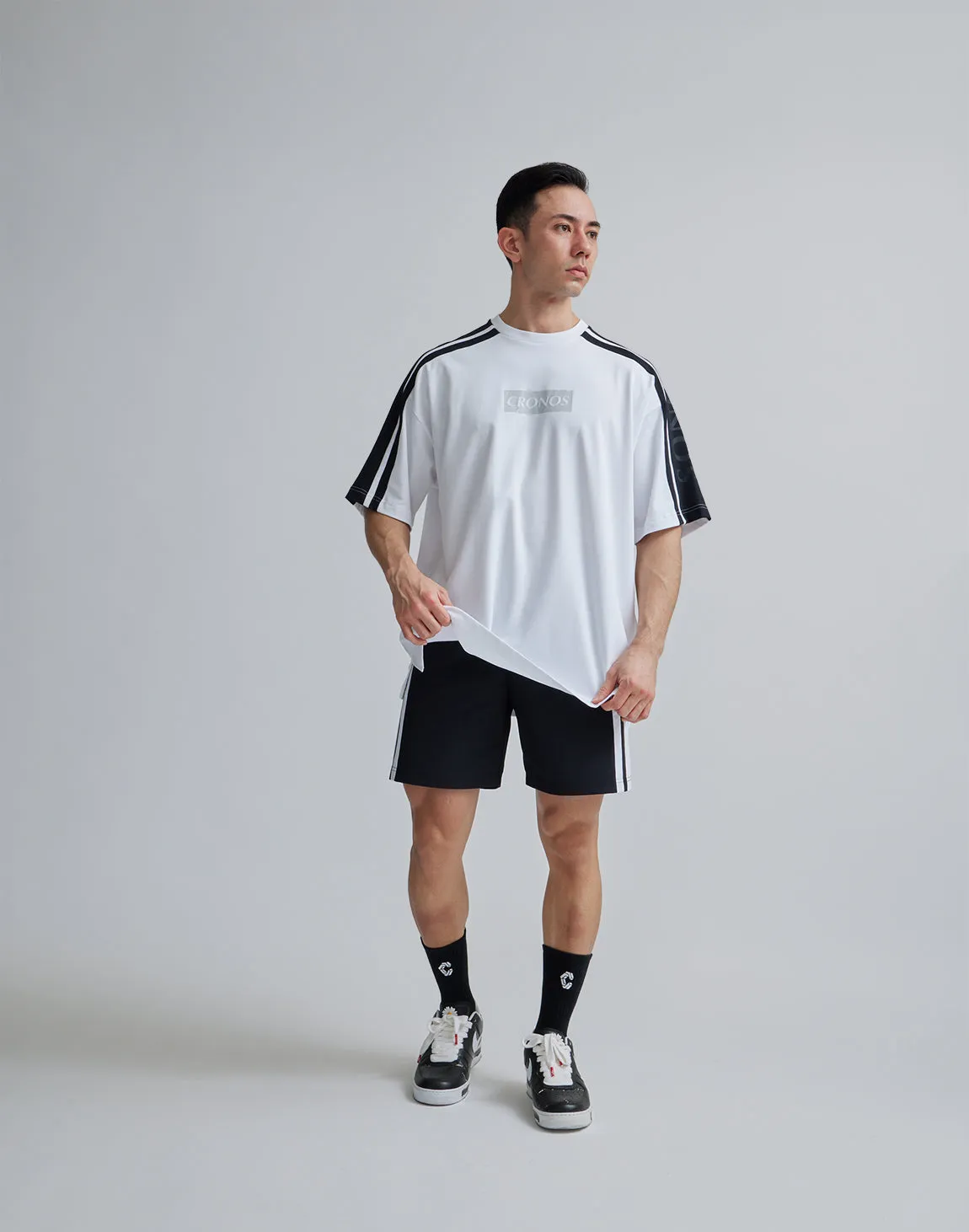 CRONOS 2LINE NYLON STRETCH SHORTS【BLACK×WHITE】