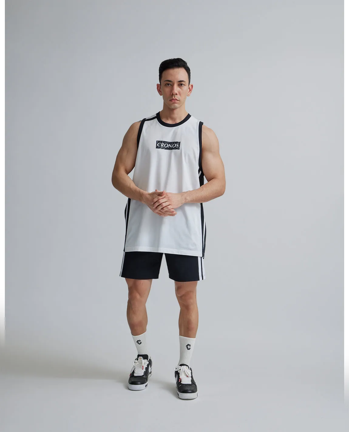 CRONOS 2LINE NYLON STRETCH SHORTS【BLACK×WHITE】