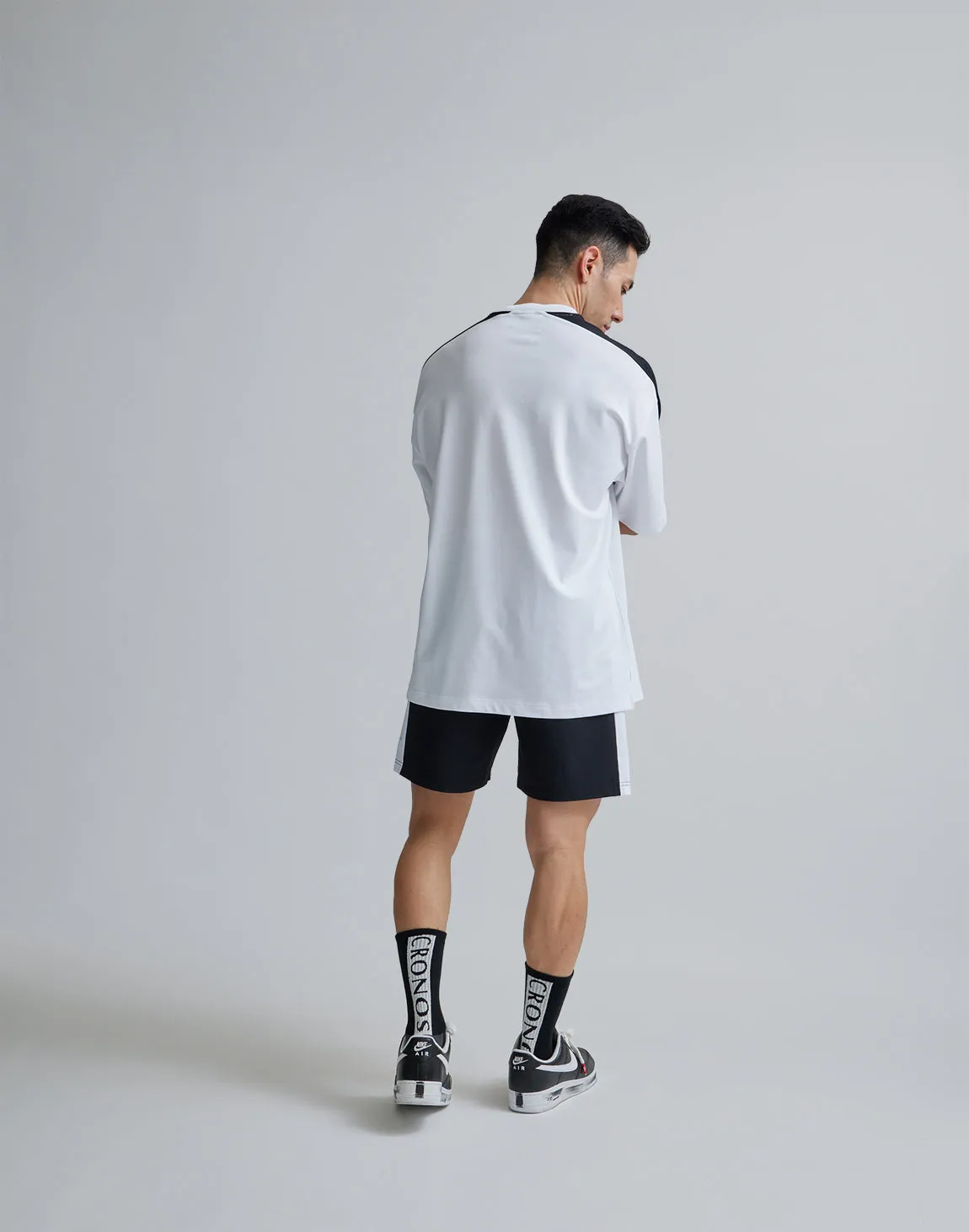 CRONOS 2LINE NYLON STRETCH SHORTS【BLACK×WHITE】