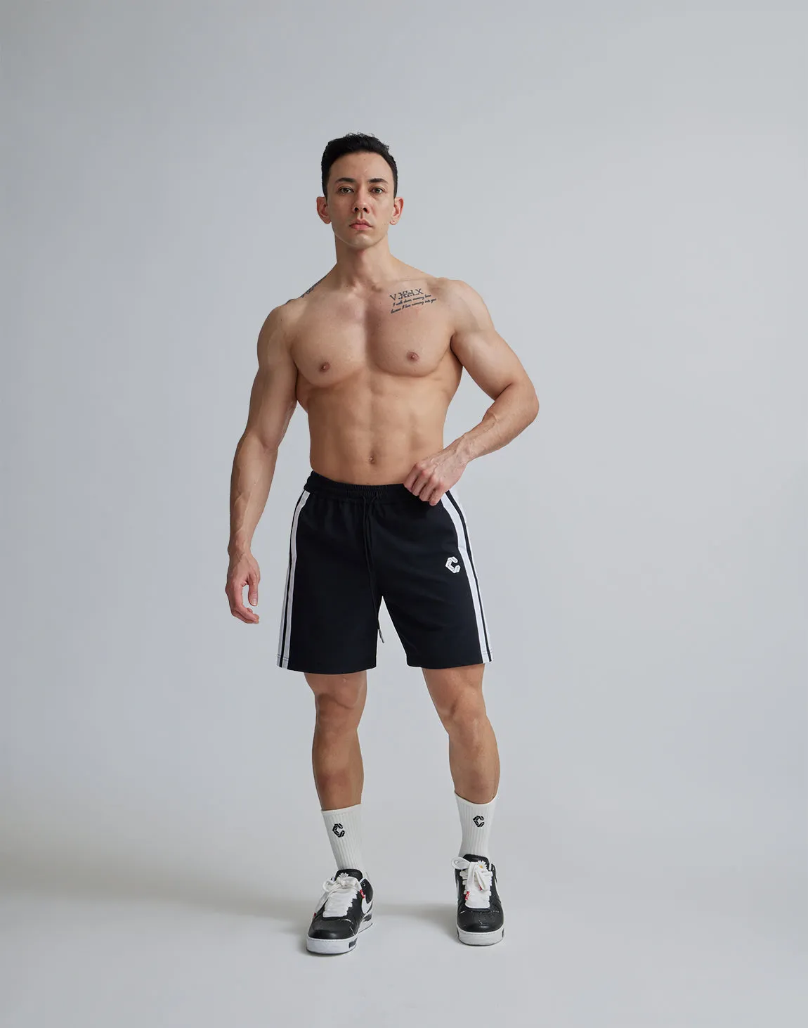 CRONOS 2LINE NYLON STRETCH SHORTS【BLACK×WHITE】