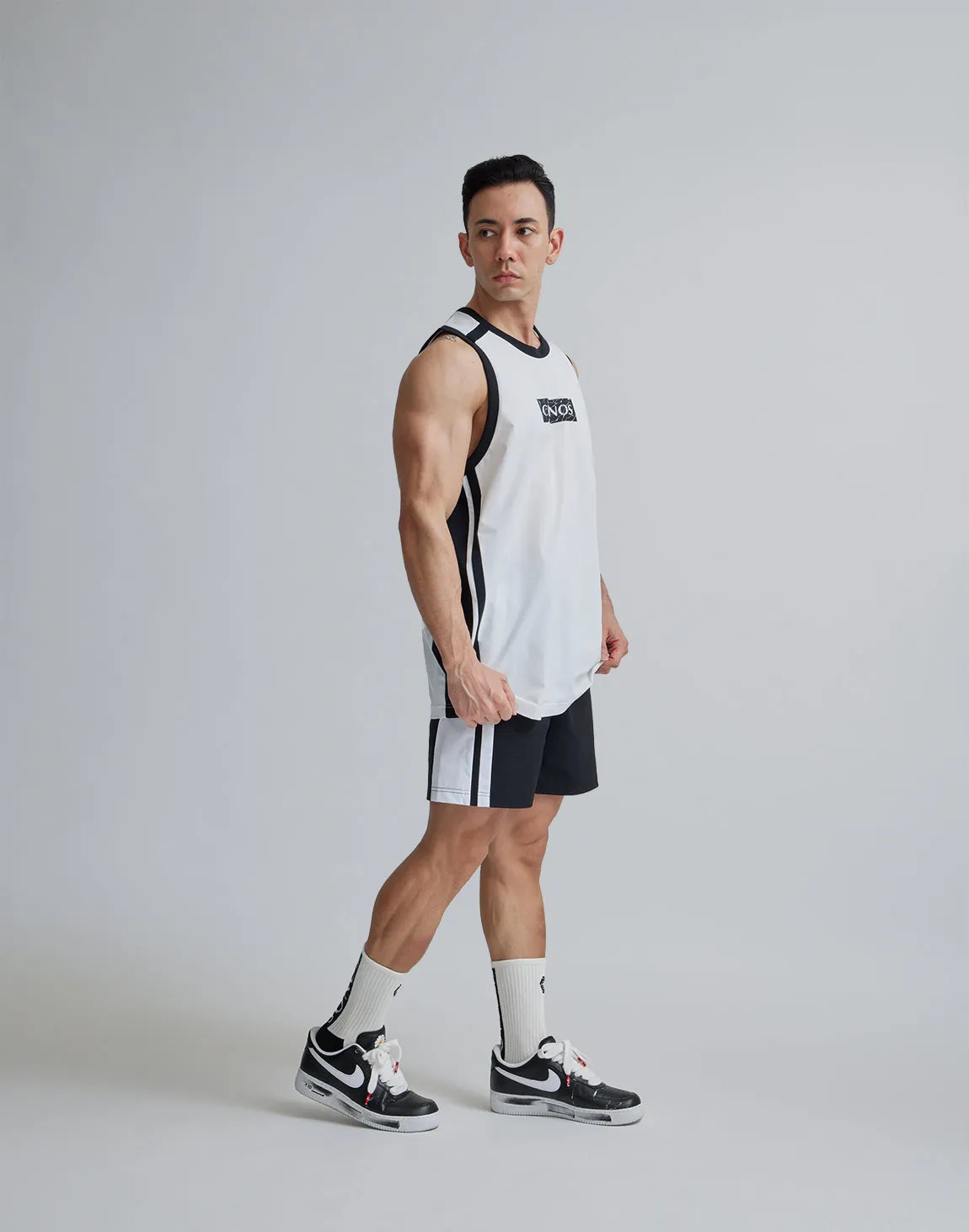 CRONOS 2LINE NYLON STRETCH SHORTS【BLACK×WHITE】