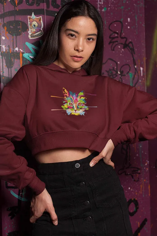 Crop Hoodie (Women) - Laser Sharp Cat (6 Colours)