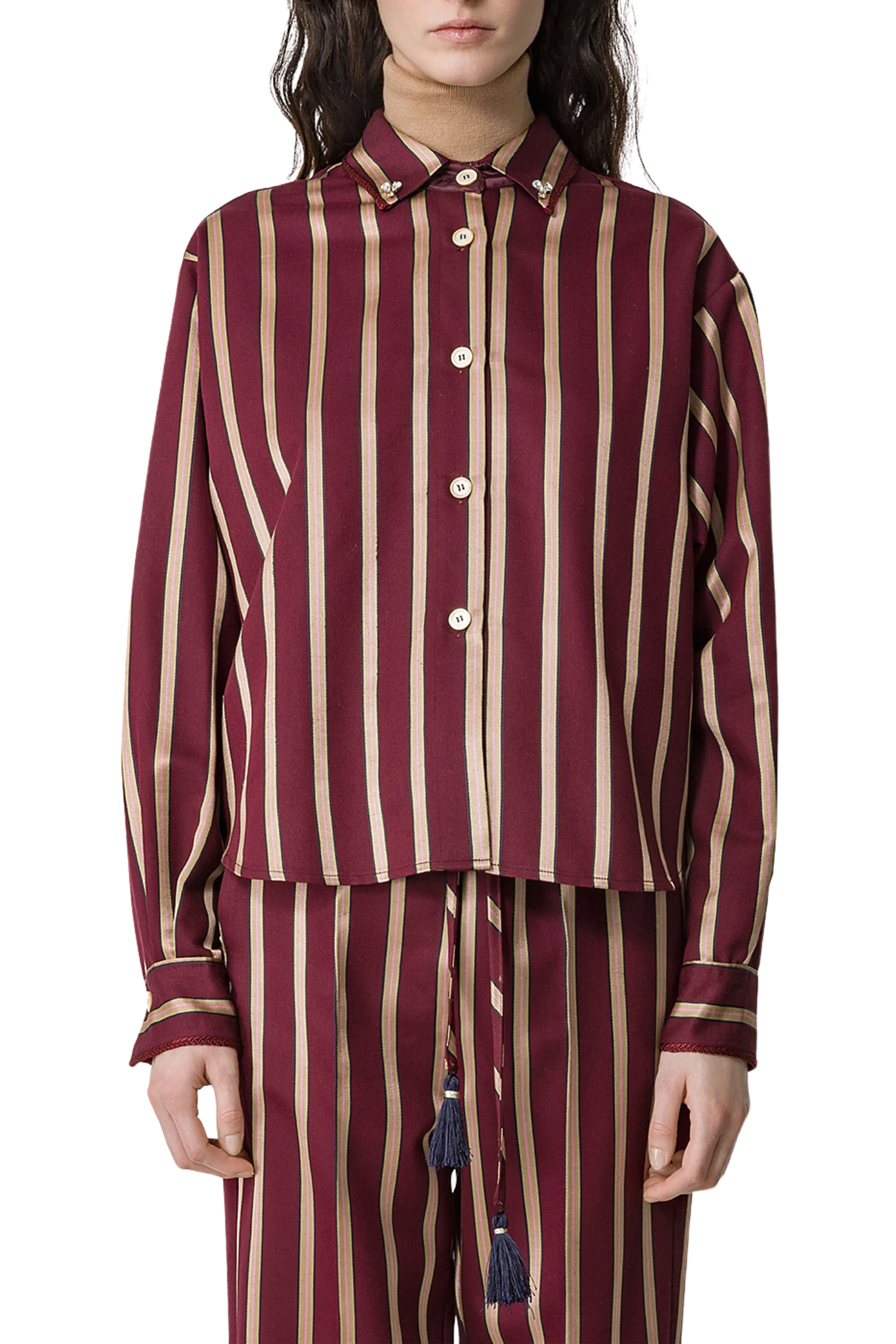 Cropped Stripe Satin Shirt