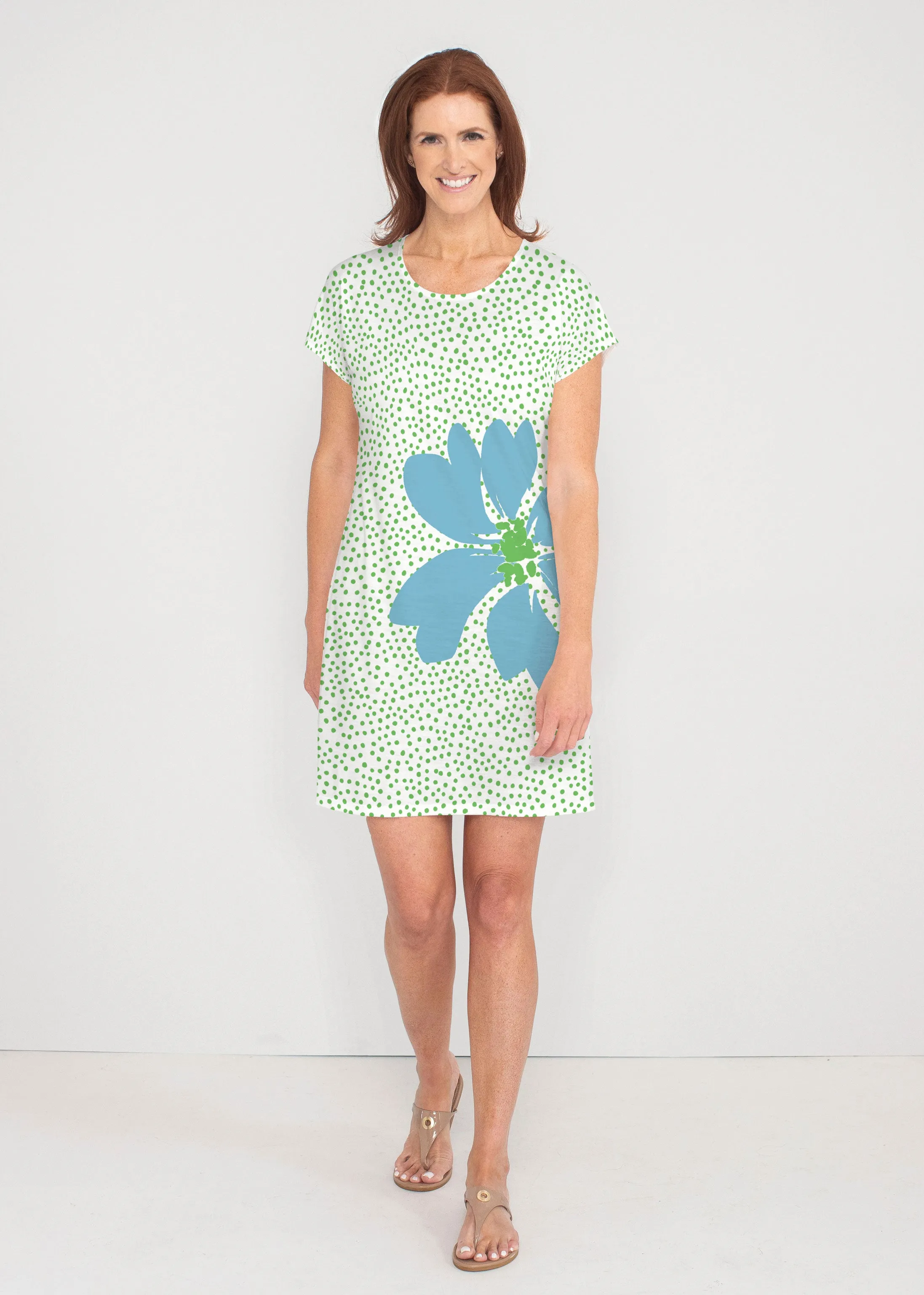 Daisy Dots Blue (8081) ~ Lucy Tee Dress