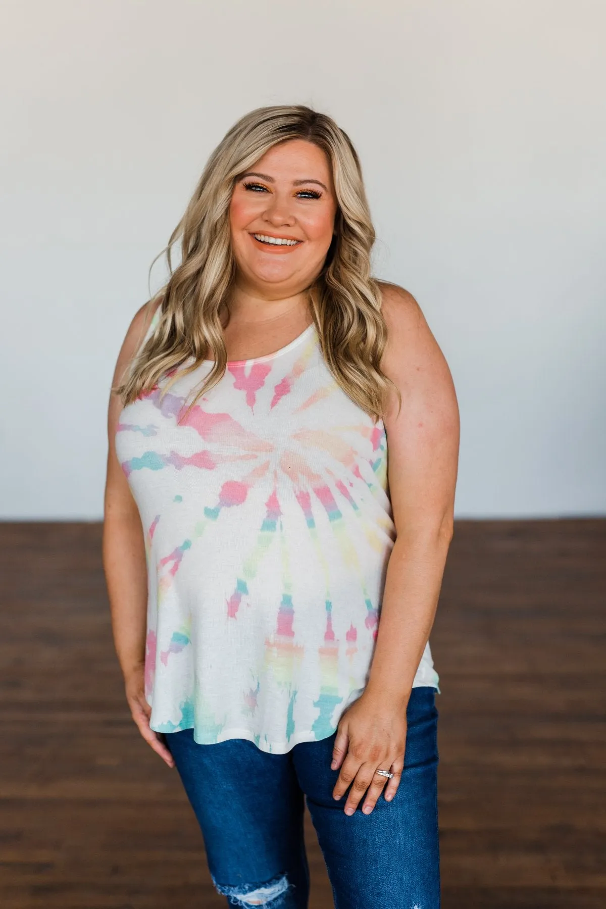 Dancing On My Own Tie Dye Tank Top- Ivory & Multi-Color