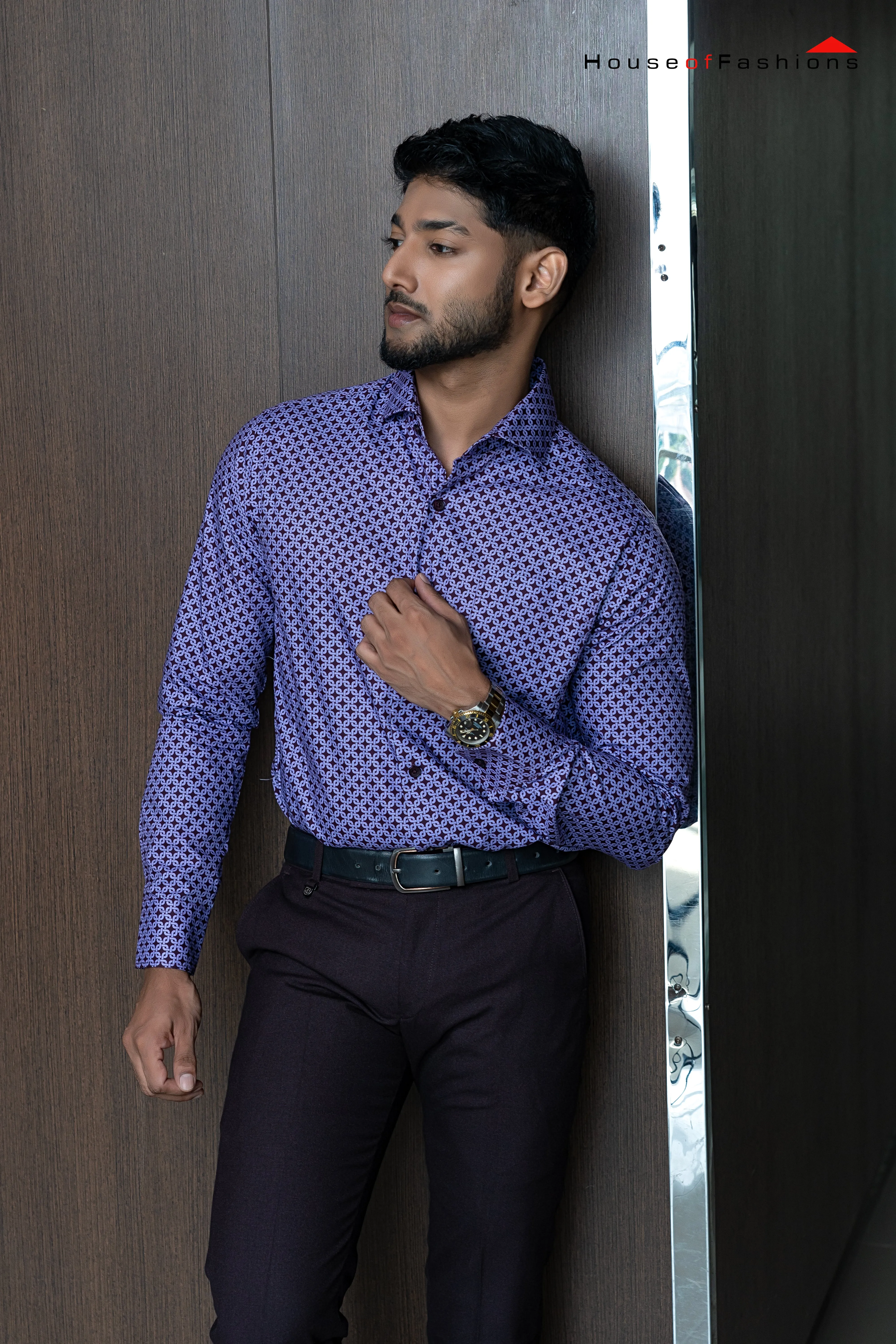 Davide Clivio Printed Modern Fit Formal Shirt
