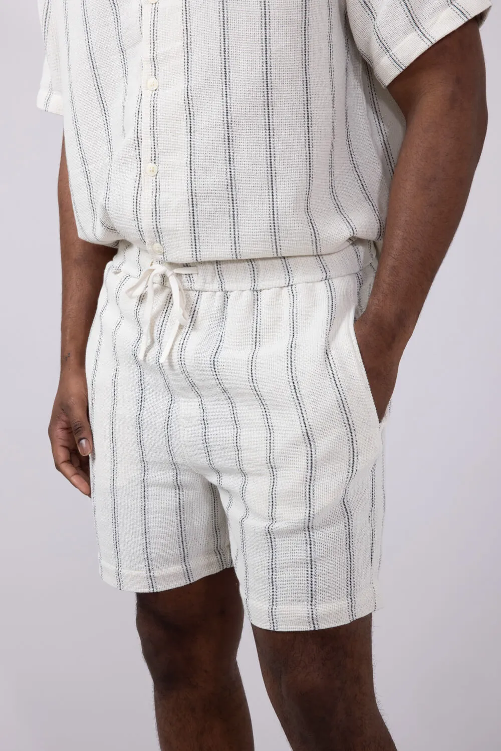 Denim & Flower Woven Striped Shorts for Men in White | CPSH-B531