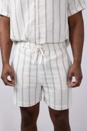 Denim & Flower Woven Striped Shorts for Men in White | CPSH-B531