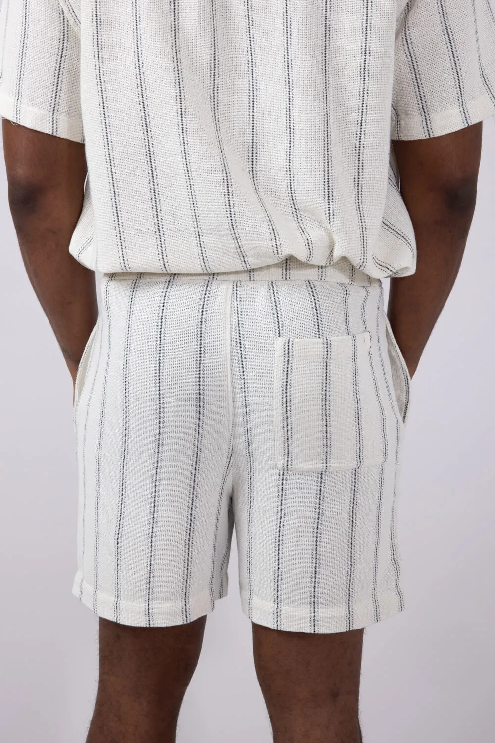 Denim & Flower Woven Striped Shorts for Men in White | CPSH-B531