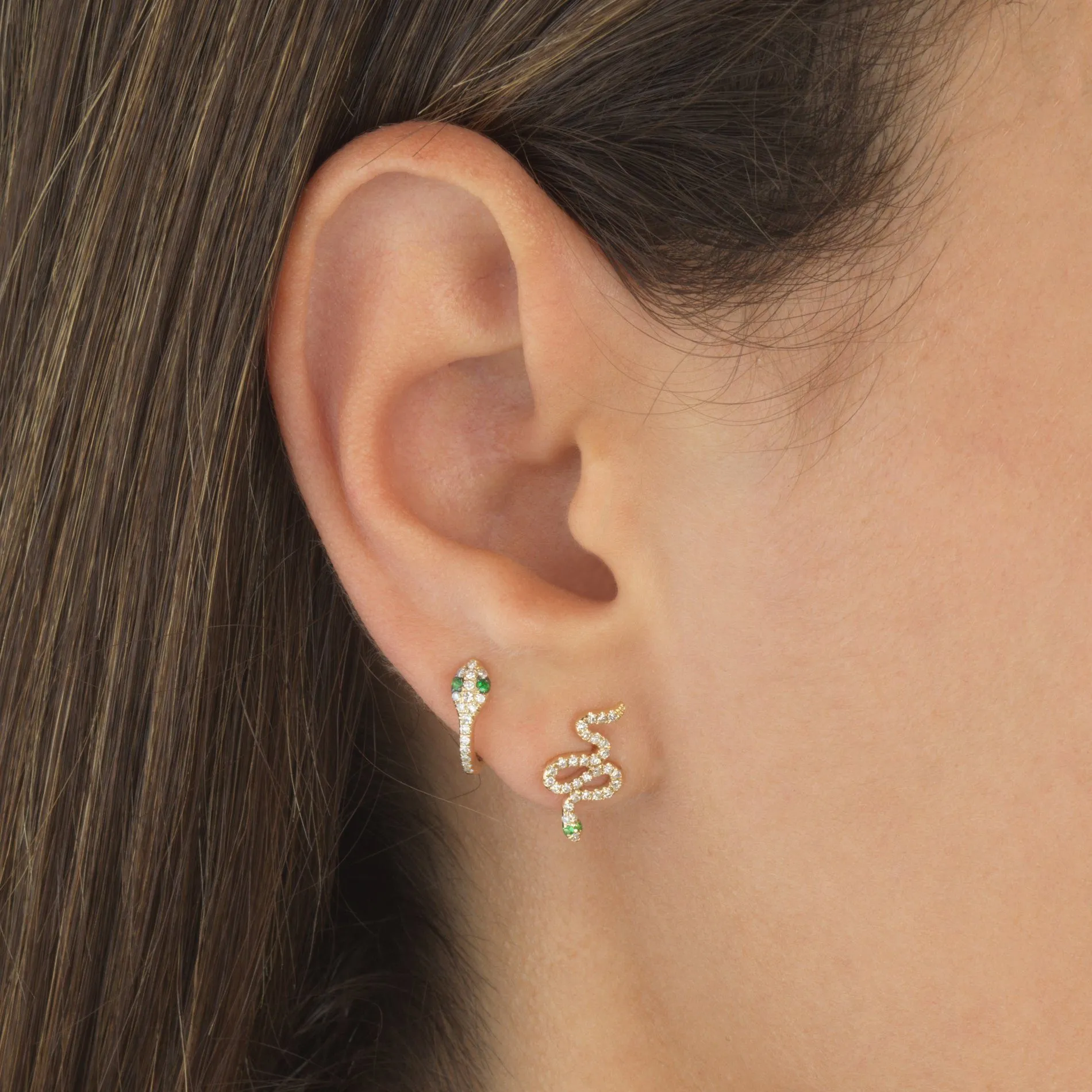 Diamond Snake Stud Earring 14K
