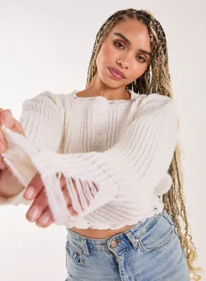Distressed Cropped Knit Jumper
