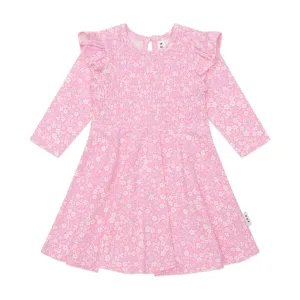 Ditsy Floral Shirred Long Sleeve Dress