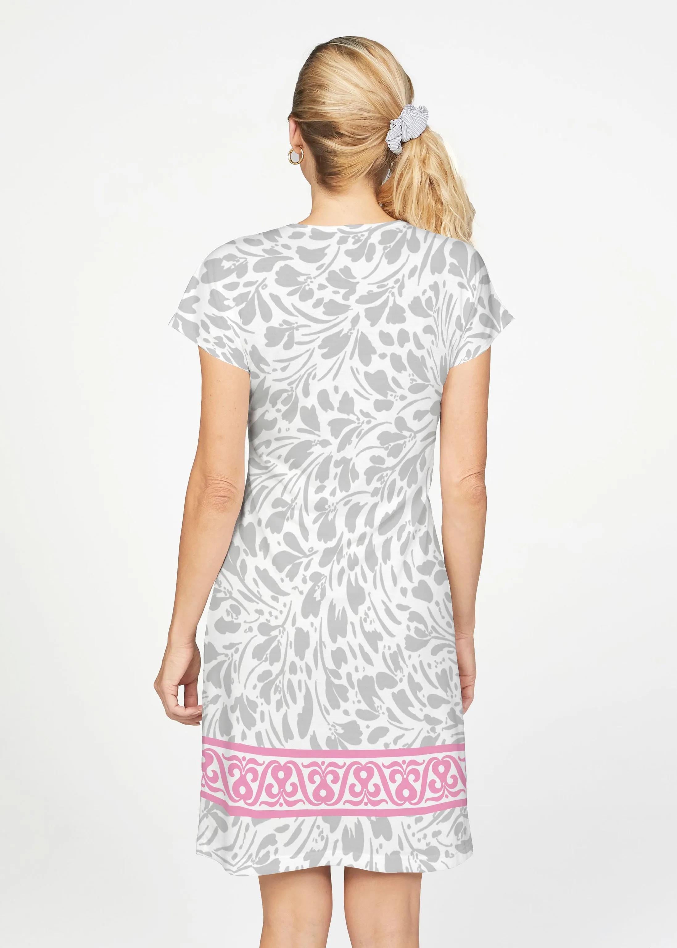 Ditsy Grey (7936) ~ French Terry Short Sleeve Crew Dress