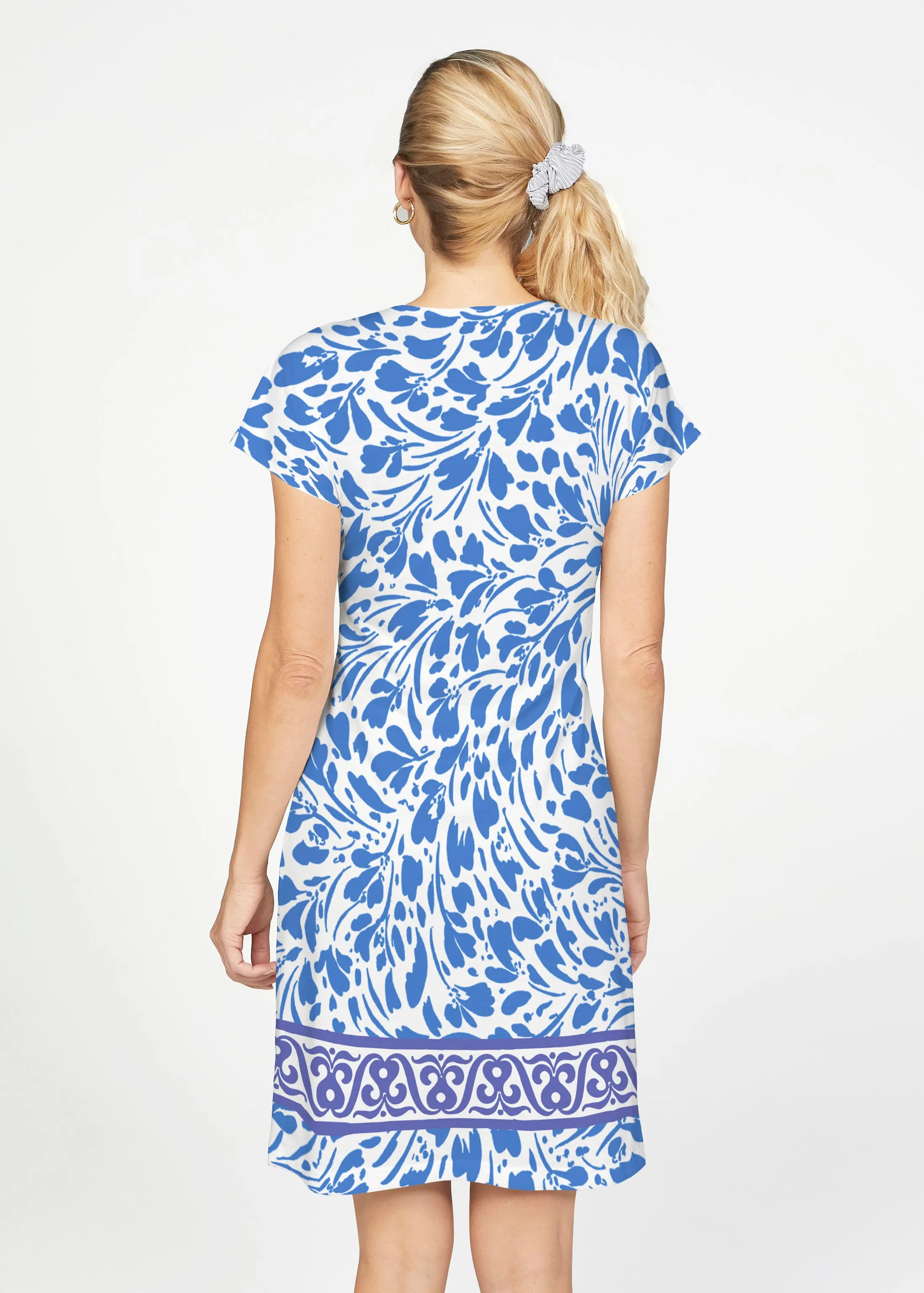 Ditsy Royal (7930) ~ French Terry Short Sleeve Crew Dress