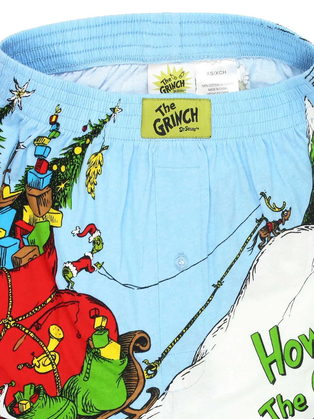 Dr. Seuss How The Grinch Stole Christmas Button Fly Boxer Shorts