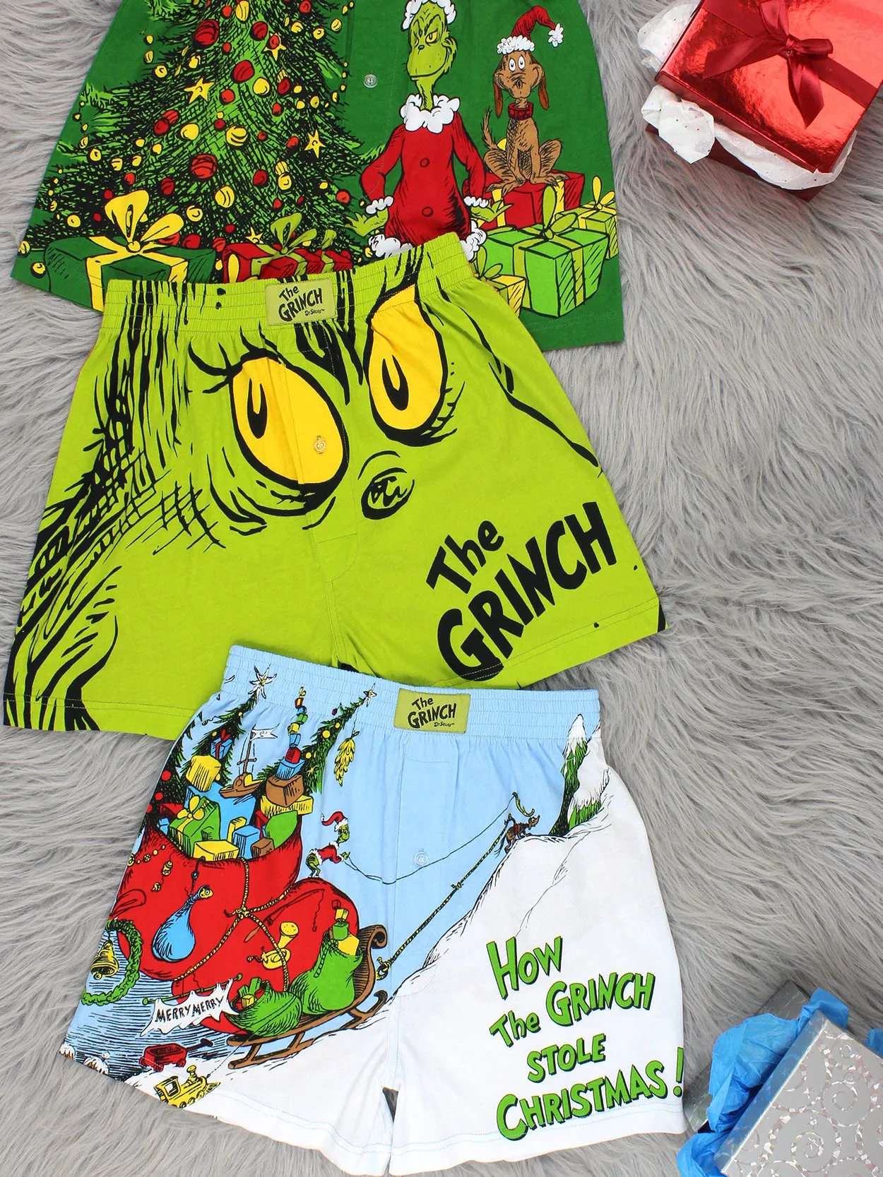 Dr. Seuss How The Grinch Stole Christmas Button Fly Boxer Shorts