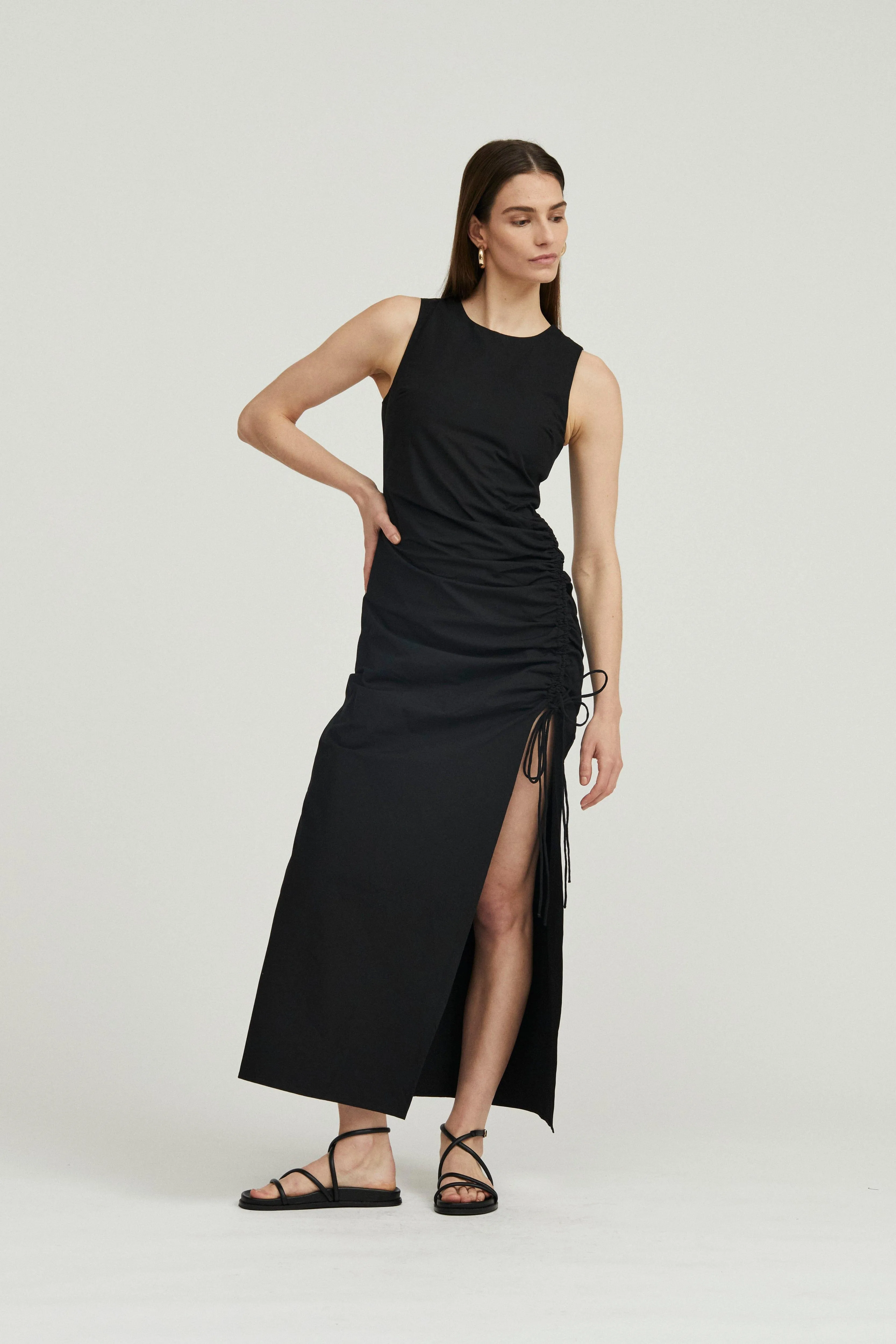 DRAWN DEEP TANK MAXI DRESS | BLACK