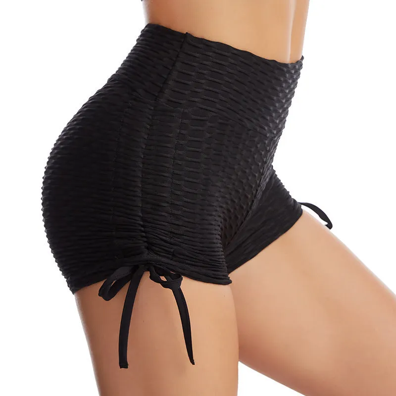 Drawstring Butt Lift Shorts Textured Gym Workout Slim Jogging Fitness Yoga Leggings