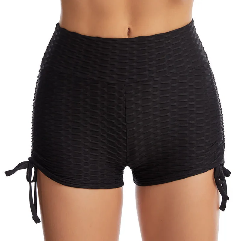 Drawstring Butt Lift Shorts Textured Gym Workout Slim Jogging Fitness Yoga Leggings