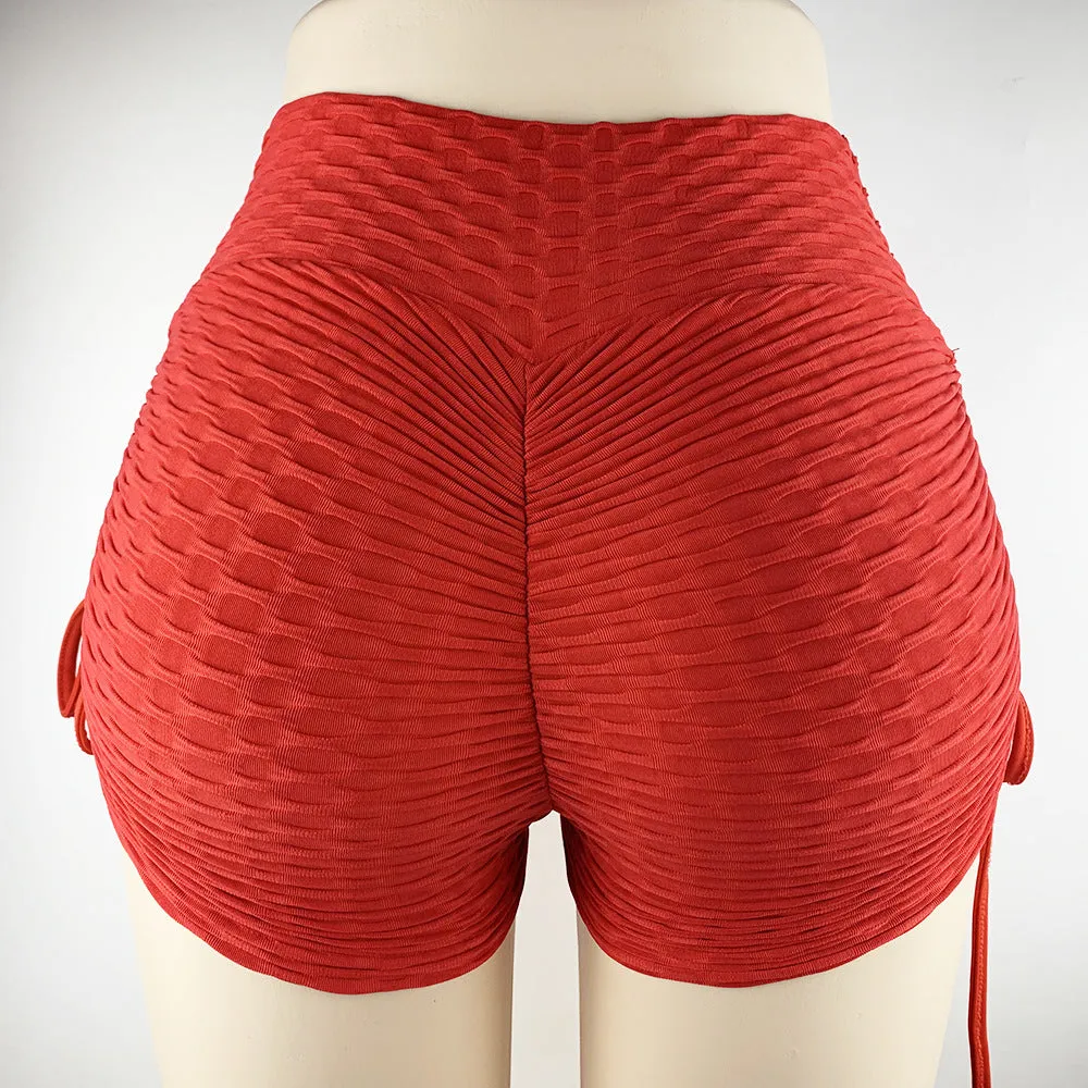 Drawstring Butt Lift Shorts Textured Gym Workout Slim Jogging Fitness Yoga Leggings